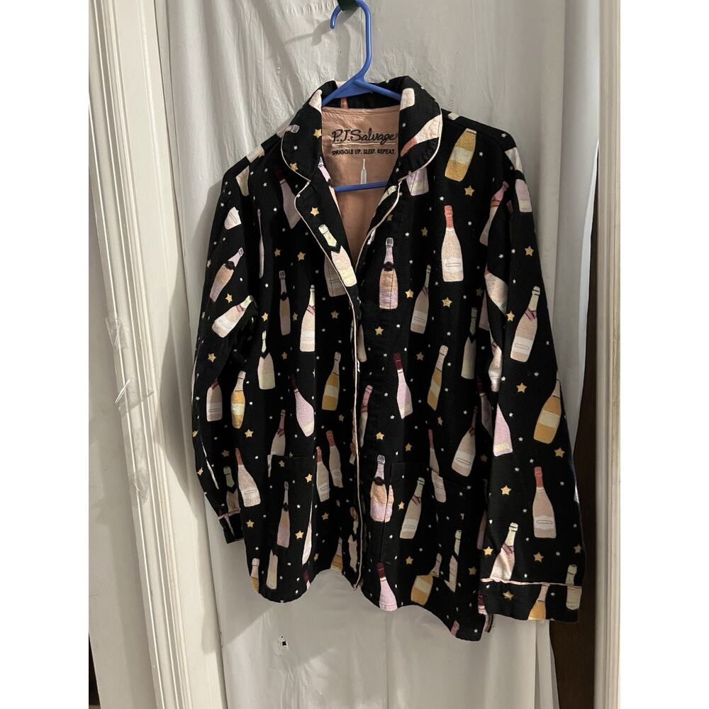 PJ Salvage Black Multicolor Champagne Print Button Front Pj Top Sz S Flannel